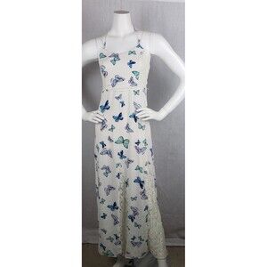 Candie's Dress Womens XS White Butterfly Print Lace Maxi Fairycore Summer Boho
